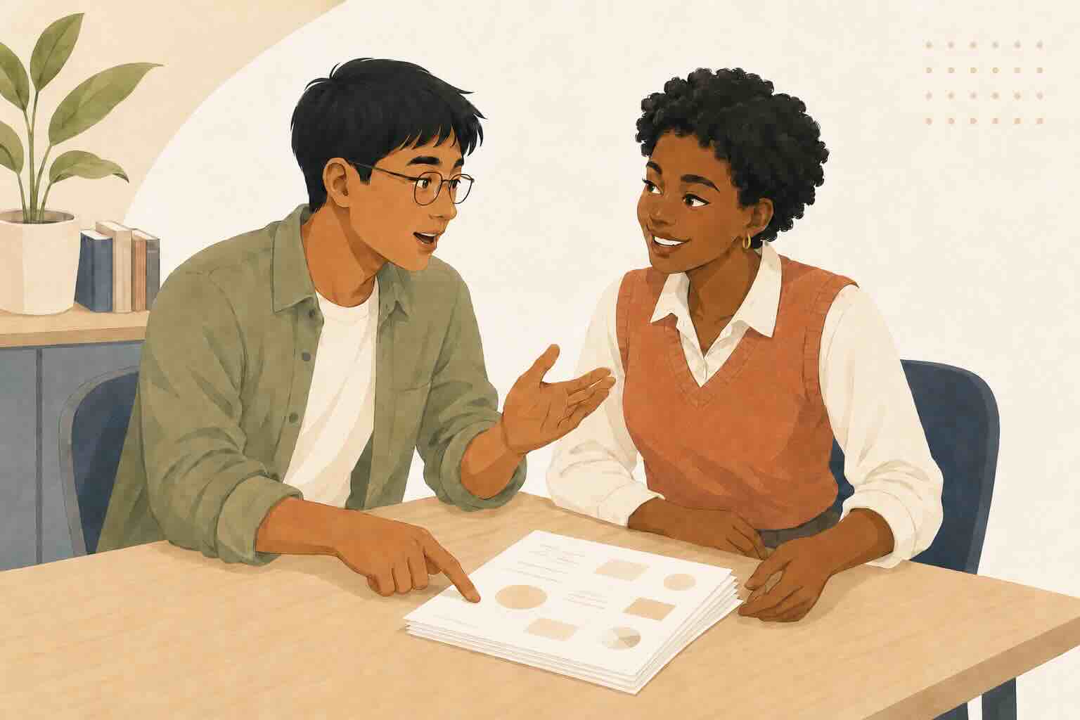 One person giving feedback to another person.
